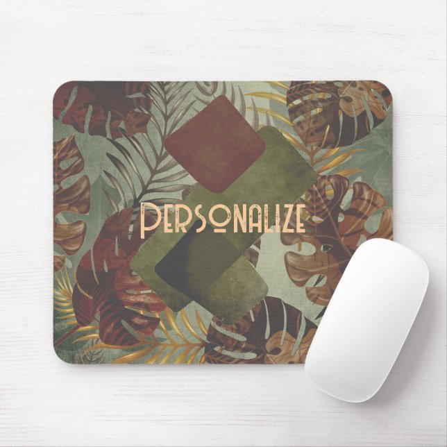 Retro tropical monstera palm leaf 70's summer  mouse pad (With Mouse)