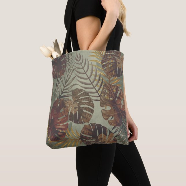 Retro tropical monstera palm leaf 70's summer  tote bag (Close Up)