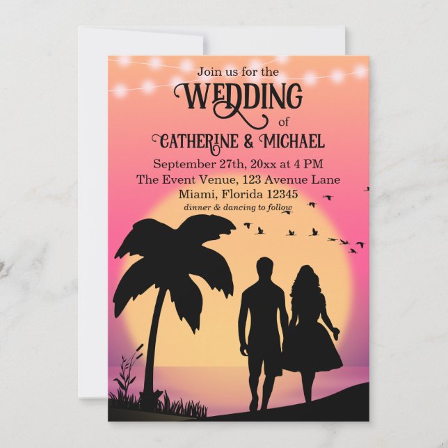 Retro Tropical Ocean Beach Sunset Summer Wedding Invitation (Front)