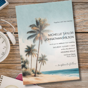 Retro Tropical Palm Beach Destination Wedding Invitation