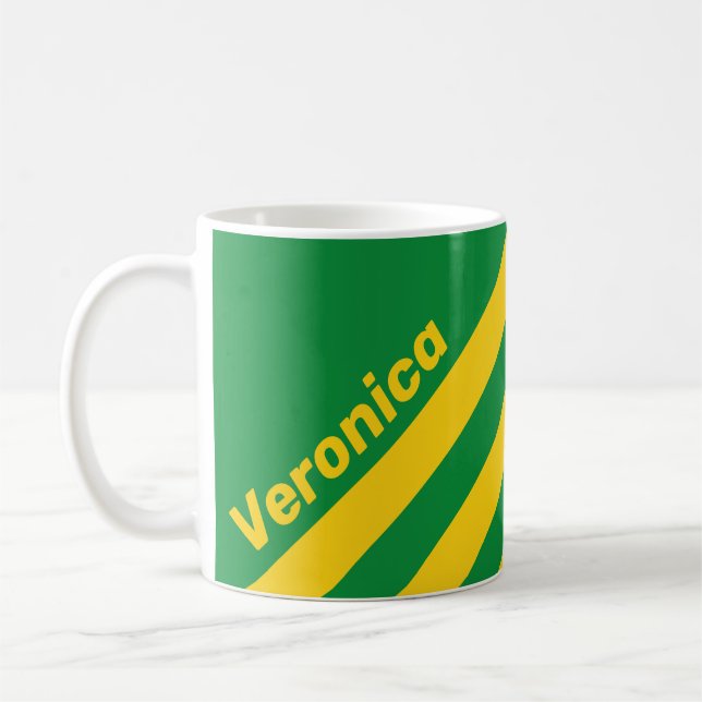 Retro Tropical Palm Three Stripes with Name Coffee Mug (Left)
