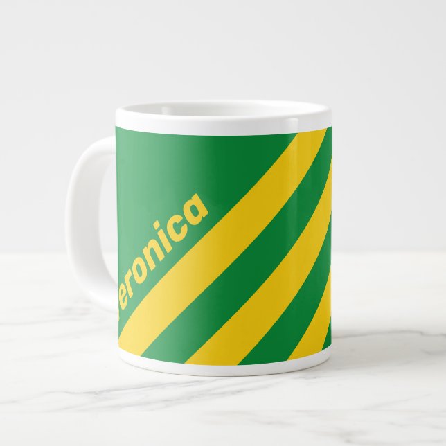 Retro Tropical Palm Three Stripes with Name Large Coffee Mug (Front Left)