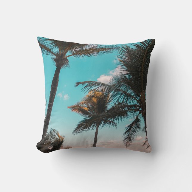 RETRO TROPICAL PALM TREE BY THE BEACH CUSHION (Front)