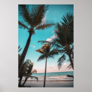 RETRO TROPICAL PALM TREE BY THE BEACH POSTER