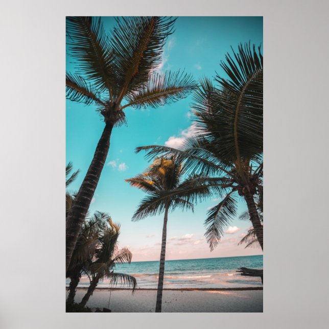 RETRO TROPICAL PALM TREE BY THE BEACH POSTER (Front)