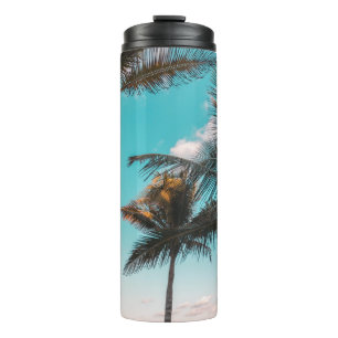 RETRO TROPICAL PALM TREE BY THE BEACH THERMAL TUMBLER