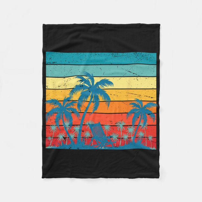 Retro Tropical Palm Trees And Sunset Beach Summer  Fleece Blanket (Front)