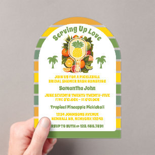 Retro Tropical Pineapple Pickleball Bridal Shower  Acrylic Invitations