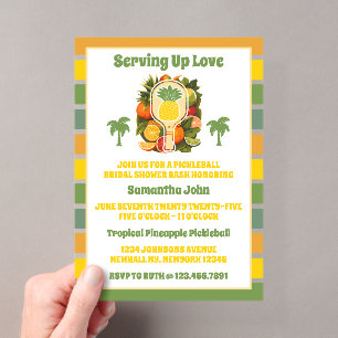 Retro Tropical Pineapple Pickleball Bridal Shower Acrylic Invitations