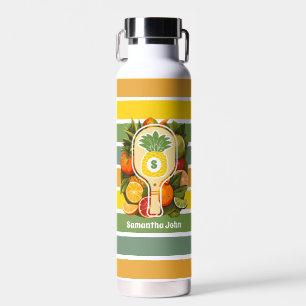 Retro Tropical Pineapple Pickleball Bridal Shower Water Bottle