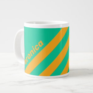 Retro Tropical Punch Stripes with Name Large Coffee Mug