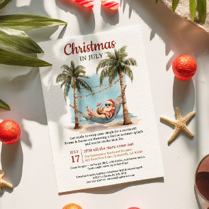 Retro Tropical Santa Hammock Christmas in July  Invitation