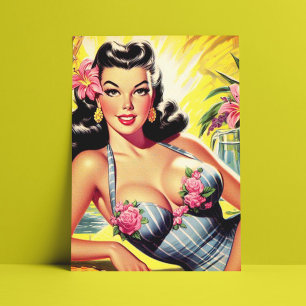 Retro Tropical Summer Pin up Postcard