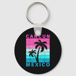 Retro Tropical Sunset Cancun Beach Mexico Summer V Key Ring