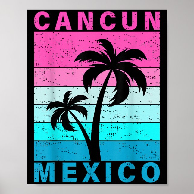 Retro Tropical Sunset Cancun Beach Mexico Summer V Poster (Front)
