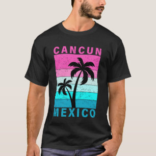 Retro Tropical Sunset Cancun Beach Mexico Summer V T-Shirt