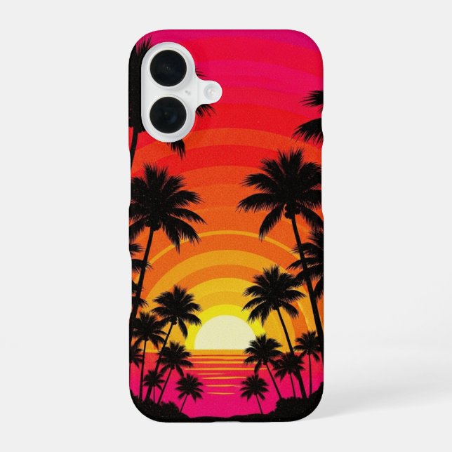 Retro Tropical Sunset iPhone 16 Case (Back)