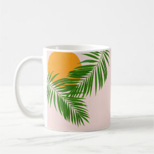 Retro Tropical Sunset Palm Leaves Minimalist Name Coffee Mug