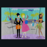 Retro Tropical Vacation Cutting Board<br><div class="desc">This Retro Tropical Vacation Cutting Board features a minimalist cartoon drawing of an attractive couple taking the trip of a lifetime! The mid century modern scene is set in a tropical airport. Mr. and Mrs. Tourist are posing in front of the floor to ceiling glass walls. After all, they want...</div>