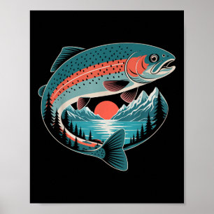 Retro Trout Fishing Nature Lover Mountain Lake Gif Poster