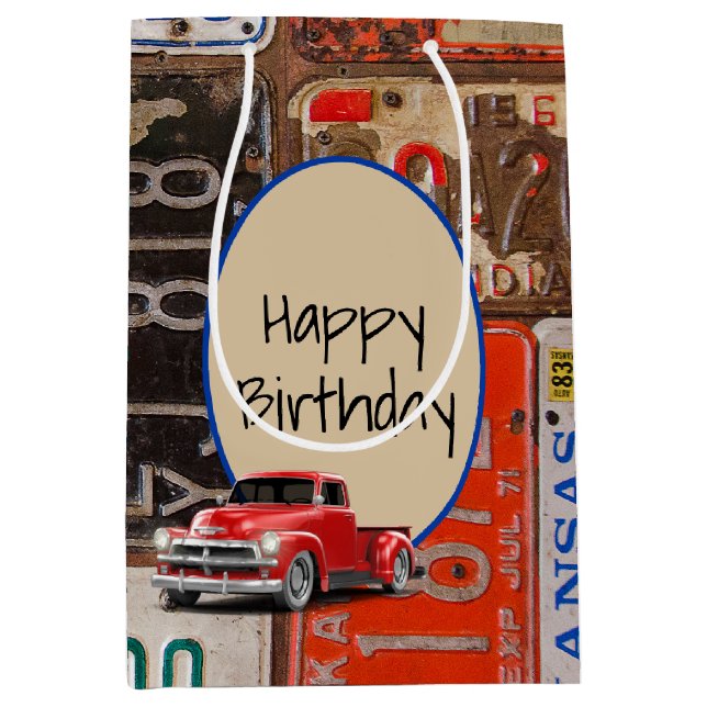 Retro Truck and Old License Plates  Medium Gift Bag (Front)