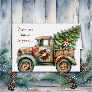 Retro Truck Bearded Collie Dog Christmas