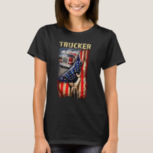 Retro Truck Driver American Flag Trucker T-Shirt