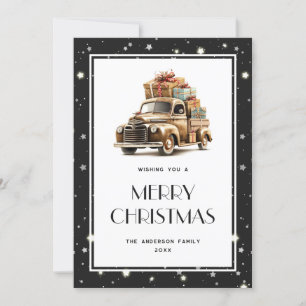 Retro Truck Gifts Stars Black Merry Christmas Card