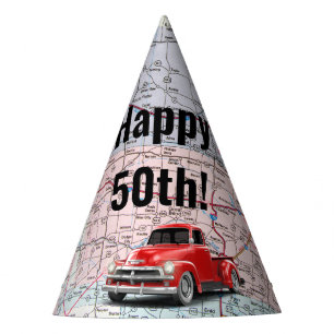 Retro Truck On Map 50th Birthday Party Hat