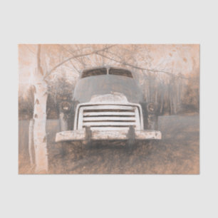 Retro Truck Vintage Antique Sepia Grey Rustic Art Tissue Paper