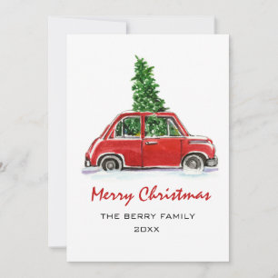 Retro Truck watercolor Christmas card