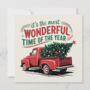Retro truck with Christmas tree. Holiday Card