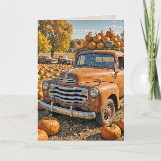 Retro Truck With Pumpkins for Thanksgiving Thanks Thank You Card (Front)