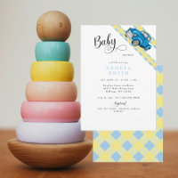 Retro Truck Yellow Blue Gingham Boy Baby Shower