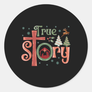 Retro True Story Jesus Christmas Nativity Scene Ch Classic Round Sticker