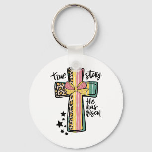 Retro True Story Leopard Cross Christians Easter D Key Ring