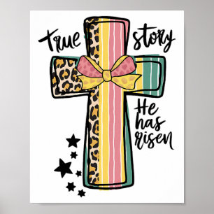 Retro True Story Leopard Cross Christians Easter D Poster