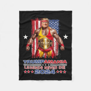 Retro Trump Funny Wrestling Meme Trumpamania 2024  Fleece Blanket