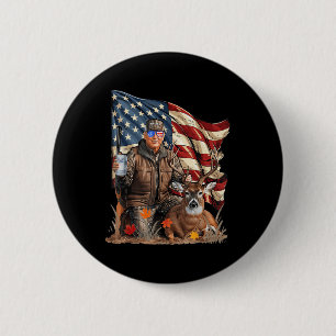 Retro Trump Hunting Deer Funny Beer Drinking Beer 6 Cm Round Badge