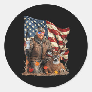 Retro Trump Hunting Deer Funny Beer Drinking Beer Classic Round Sticker