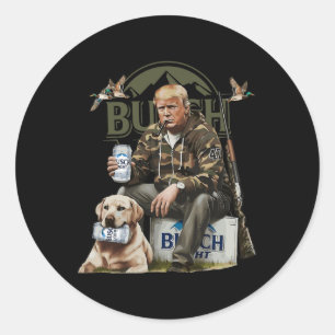 Retro Trump Hunting Deer Funny Beer Drinking Beer  Classic Round Sticker