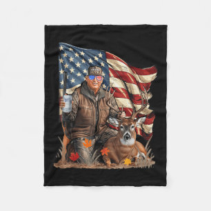 Retro Trump Hunting Deer Funny Beer Drinking Beer Fleece Blanket