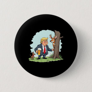 Retro Trump Hunting Deer Funny Beer Drinking Hunti 6 Cm Round Badge