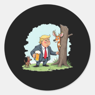 Retro Trump Hunting Deer Funny Beer Drinking Hunti Classic Round Sticker