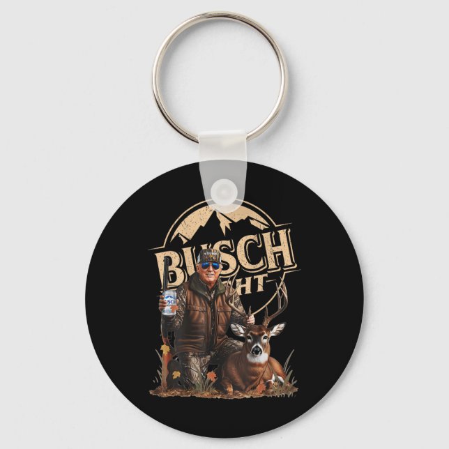 Retro Trump Hunting Deer Funny Beer Drinking Key Ring (Front)