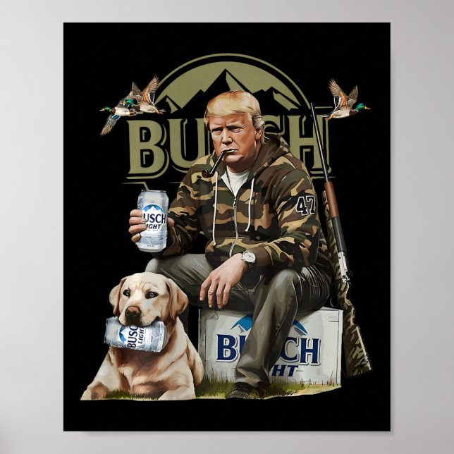 Retro Trump Hunting Deer Funny Drinking Beer Hunti Poster (Front)