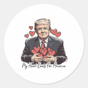 Retro Trump Valentine My Heart Beats For America Classic Round Sticker