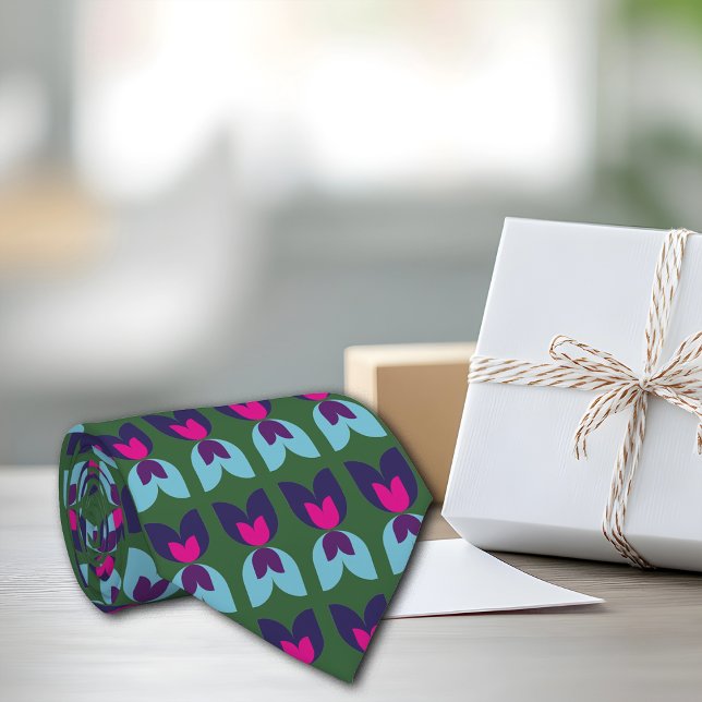 Retro Tulips Print Personalise Initial Tie (Creator Uploaded)