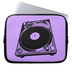 Retro Turntable Graphic in Black Laptop Sleeve