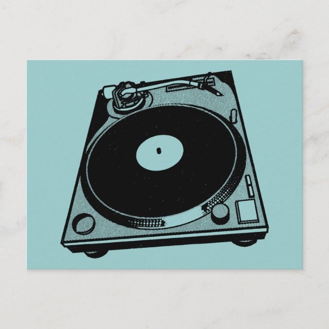 Retro Turntable Graphic in Black Postcard (Front)